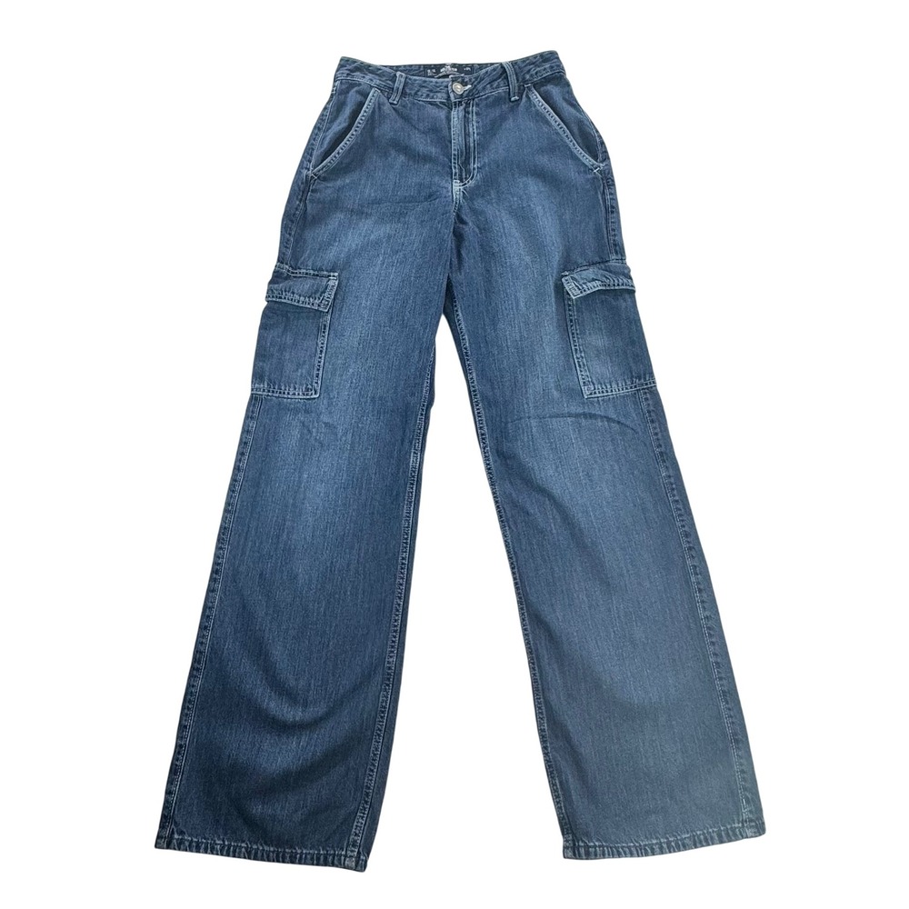Hollister Womens Vintage Baggy Cargo Jeans High Rise Wide Leg Medium Wash